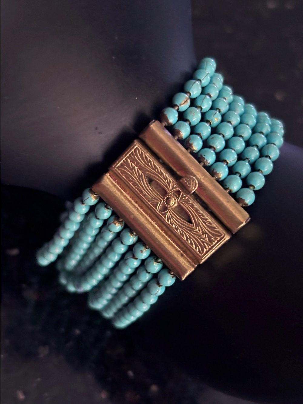 Antique Enameled Multi/strand Beaded Bracelet Ornate Box Clasp